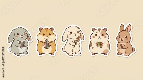 Kawaii Rabbit and Hamster Cartoon Sticker Set with Seeds
