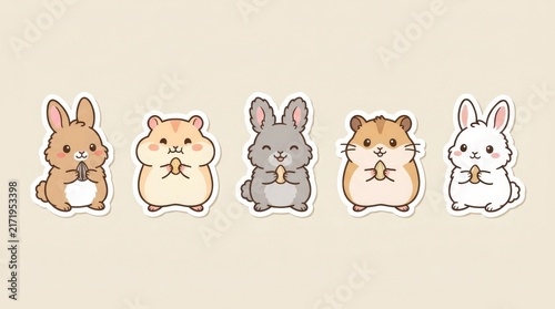 Cute Kawaii Rabbit and Hamster Sticker Set Holding Seeds