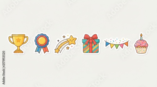 Set of Colorful Celebration and Birthday Party Reward Stickers