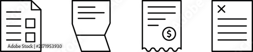 Document and Financial Receipt Line Icon Set for Invoice Billing and Agreement UI