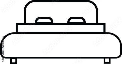Fotografie Black outline double bed with pillows furniture line art icon transparent PNG