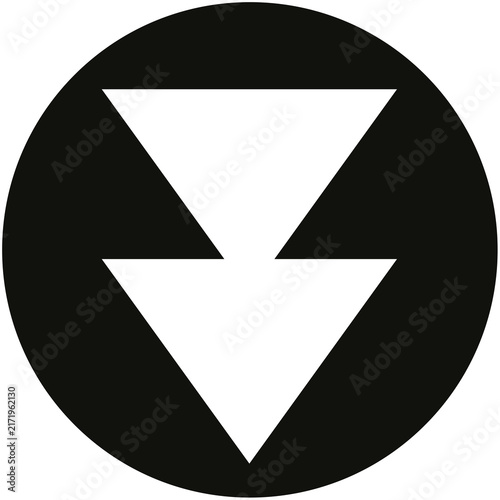 Obraz na plátne White double downward pointing stacked arrows icon inside black circle transpare