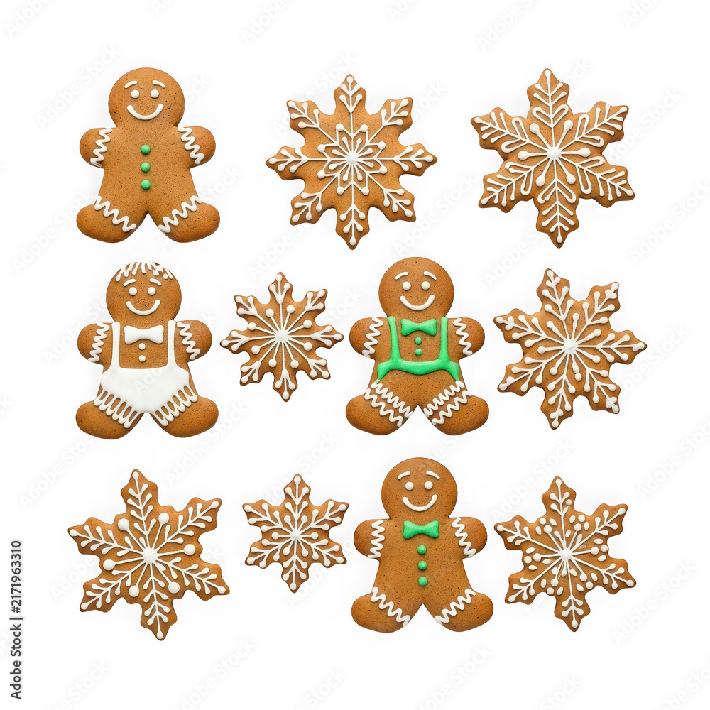 Fototapeta premium Gingerbread men and snowflake cookies for Christmas holidays