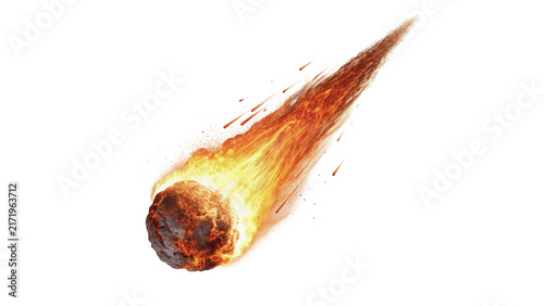Konstfotografi Burning comet fireball falling asteroid cosmic danger element isolated on transp
