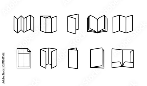 Professional Print Media Brochure Line Icons with Accordion Leaflet Pamphlet Catalog Menu Flyer Booklet and Presentation Folder
