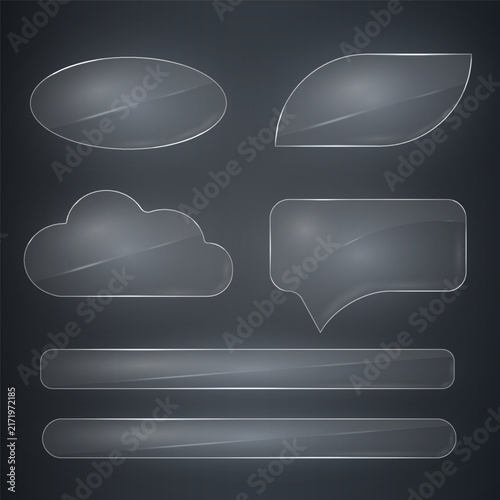 Transparent glass panels and speech bubbles isolated on dark background