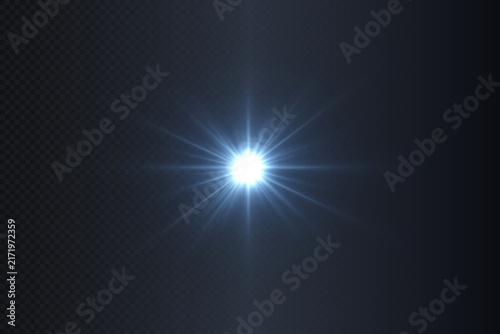 Bright blue starburst light flare with radiant rays for graphic overlay