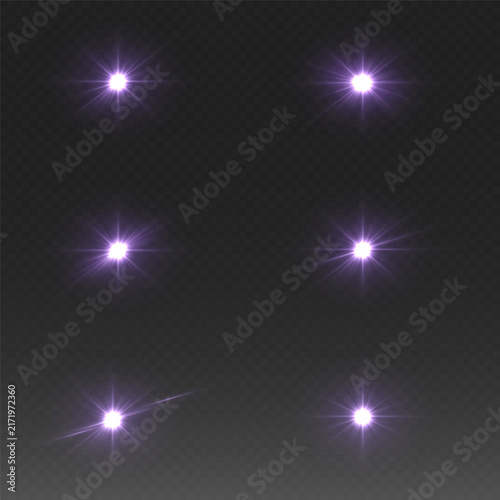 Purple glowing starburst light effects on transparent background design
