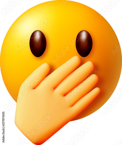 3d emoji covering mouth with hand.