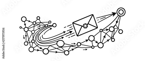 Bild auf Leinwand Email message traveling through a network graph