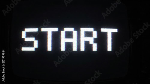 Digital start word displayed with glitch effect on dark background