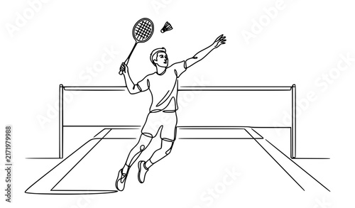 Badminton Athlete Racket Continuous One Line Vector Design