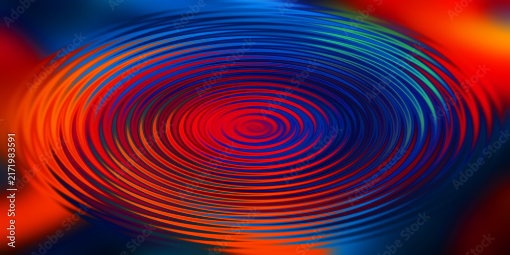 Fototapeta premium Dark blue and red circular ripple waves creating dramatic abstract background visual art.