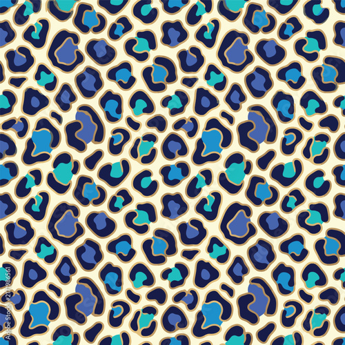 Canvas Print Vector illustration of a seamless glamour exotic leopard print pattern, luxurious blue animal skin texture background, trendy cheetah fur fashion design element, stylish wild cat spots template