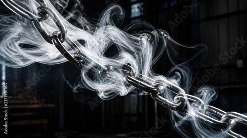 Wispy white smoke intertwining with polished silver chains, gigapixel-high fidelity v2-6x