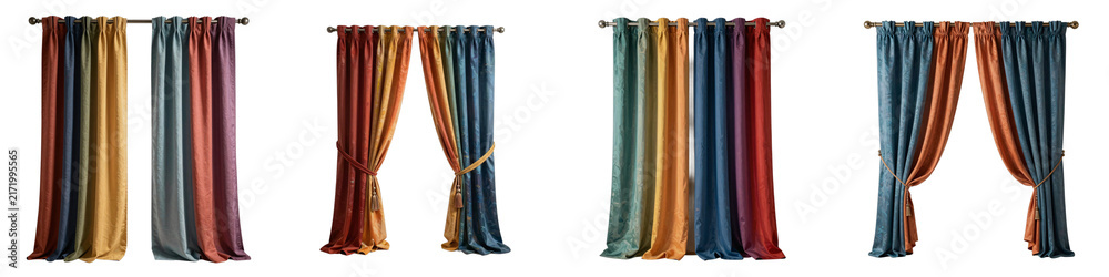 Obraz premium Colorful curtains create a vibrant spectrum of hues against a stark black backdrop