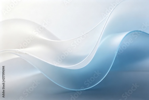 Abstract Frosted Glass Organic Wave, Pearl White and Icy Blue, Minimalist Studio