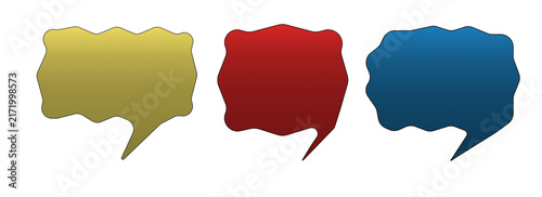 Obraz na płótnie Three distinct thought bubbles arranged horizontally on a white background golden yellow, deep red, and dark blue