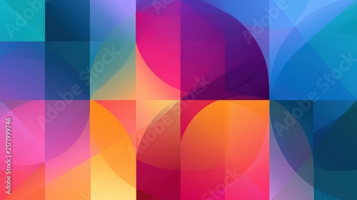 Colorful polygon mosaic: layered shapes, translucent planes and bold color blocks for contemporary artwork