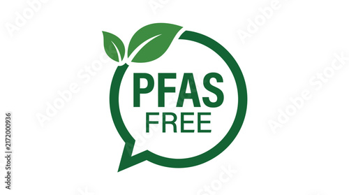 Pfas free round green badge symbol with natural leaf accents featuring minimalist vector design aesthetics
