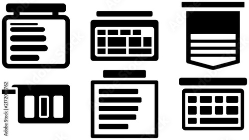 Minimal web page layout and content blocks icons for website wireframe, dashboard interface, and responsive app design