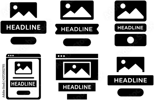Responsive website layout wireframe templates with image placeholders, headline blocks, and call to action buttons for web design mockups