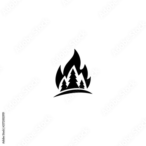 Wildfire burning pine forest icon, forest fire warning and environmental concept