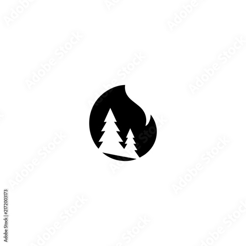 Pine tree and flame drop logo template, forest fire or outdoor adventure icon