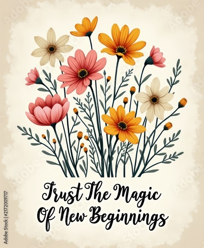 Colorful Garden Flowers with Inspirational Quote 