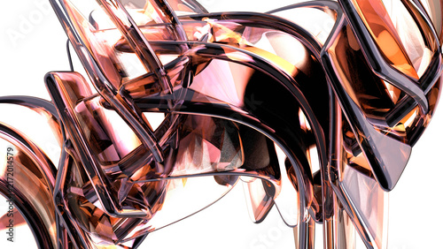 Abstract copper and bronze metallic 3D shapes intertwined in dynamic futuristic composition