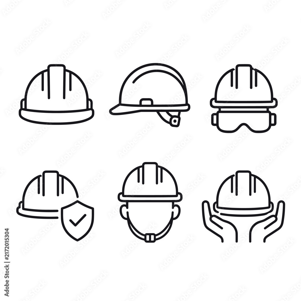 Fototapeta premium Construction safety hard hat vector icon set on white background