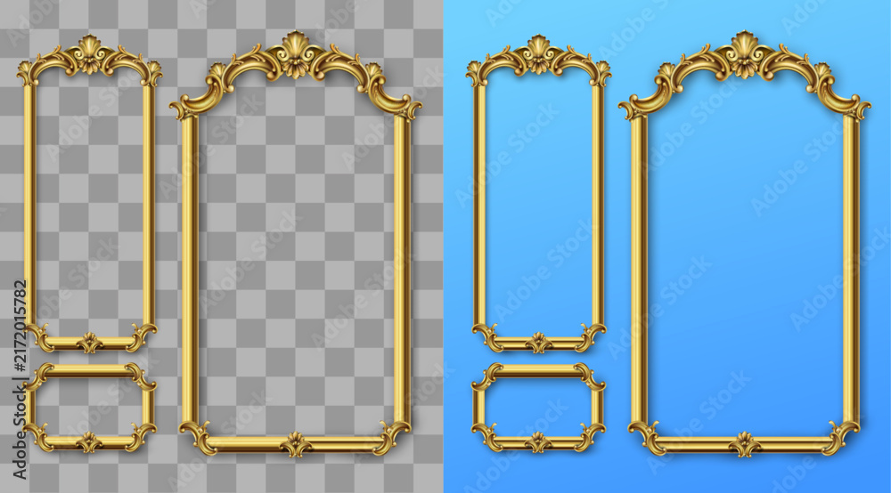 Naklejka premium Vector facade. Golden panel baroque cabinet wall