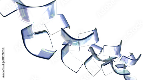 Curving, Transparent Blue Geometric Shapes Flowing Across