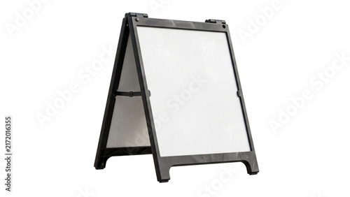 Photography Black A frame sandwich board display sign with blank white screen isolated on tr