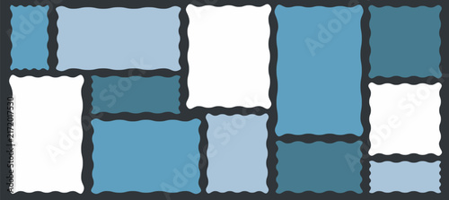Wavy edge rectangle and square with zig zag and wavy corners. Paper frames for notes or stikers. Square box for bunners or messages. Postcard template design.