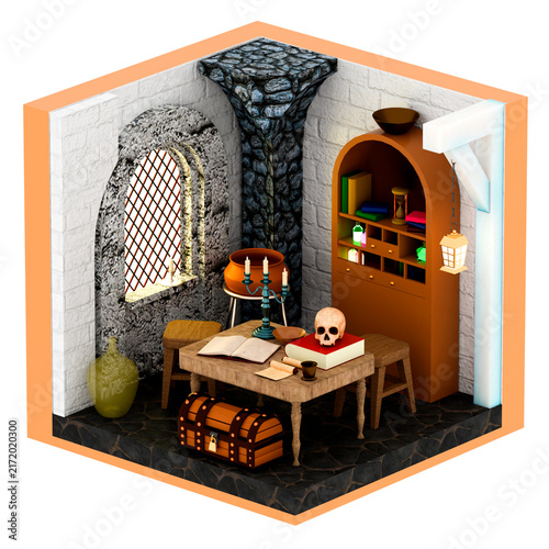 фотографія 3d Render Miniature Medieval Dungeon Room Diorama with transparent background