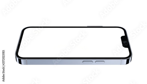 Modern Metallic Smartphone Blank White Screen Display Perspective Mockup Full Frame Isolated on Transparent Background