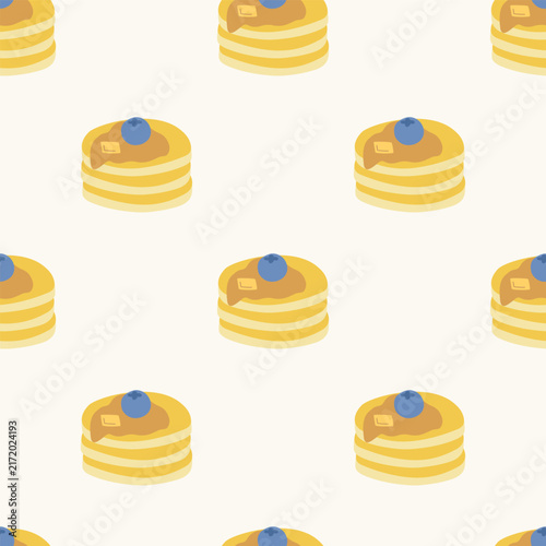 cute pancakes stack seamless pattern with blueberry and butter flat vector illustration happy autumn bakery food ornament cafe menu textile background