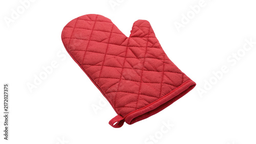 Obraz na plátně Red quilted fabric kitchen oven mitt cooking protective glove isolated on transp