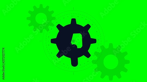 Rotating mechanical gears animation with green screen background