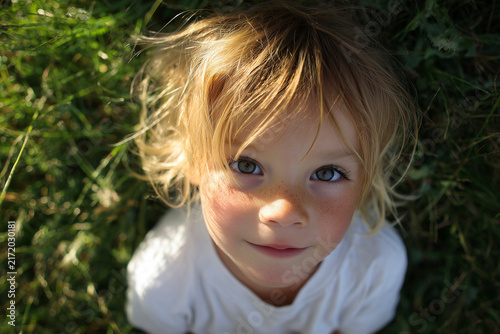 Young Child With Messy Blonde Hair Smiling