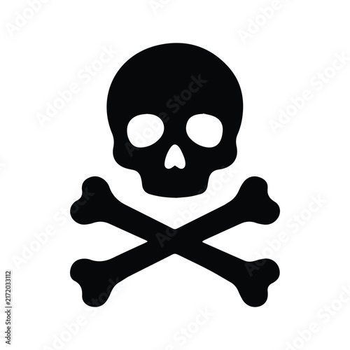 Skull and crossbones silhouette vector icon. Danger or poison warning symbol