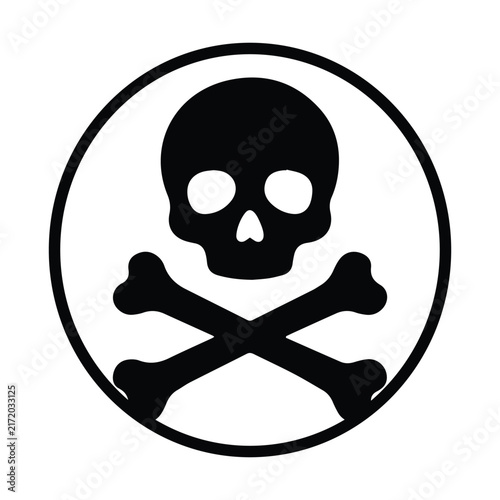 Skull and crossbones silhouette vector icon. Danger or poison warning symbol