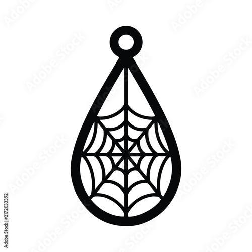 Halloween spider and spiderweb teardrop earring pendant silhouette vector laser cut template