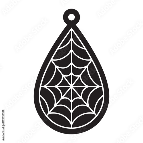 Halloween spider and spiderweb teardrop earring pendant silhouette vector laser cut template