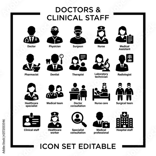 MedicalProfessionalsIconSetIllustrationsBlackWhite.