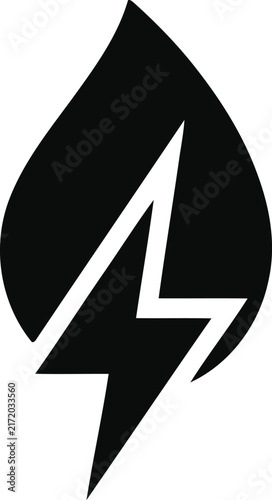 Minimalist black and white icon featuring a stylized leaf shape combined with a sharp lightning bolt symbol inside