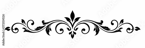 Delicate Black Calligraphic Floral Flourish Ornament with Curved Leaves and Decorative Swirls