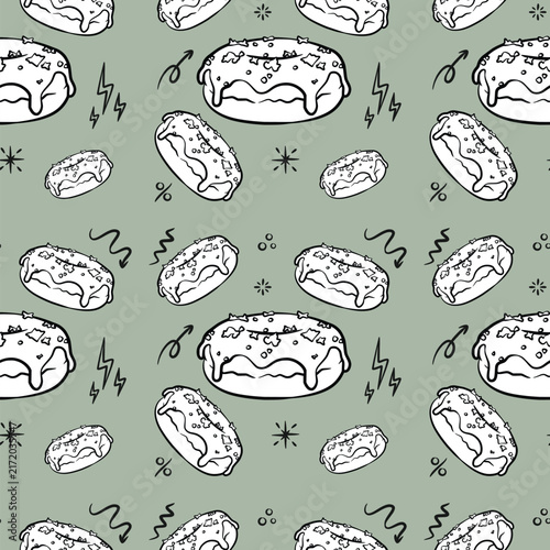  Doodle Glazed Donuts Seamless Pattern Vector Art