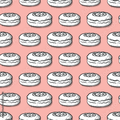 Monochrome Frosted Donut Seamless Pattern Vector Art